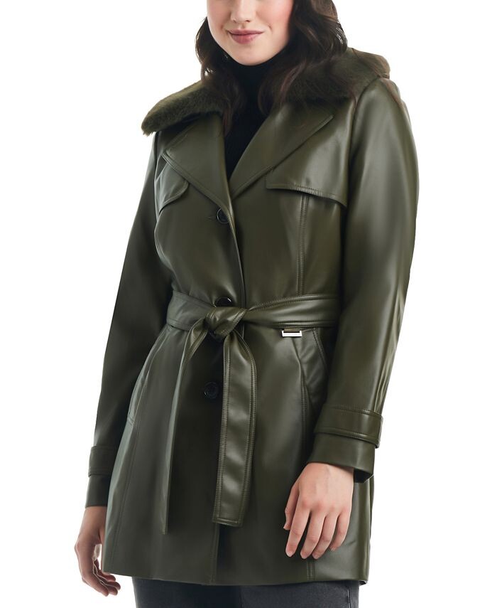 

Женский тренч из искусственной кожи с поясом Vince Camuto, зеленый