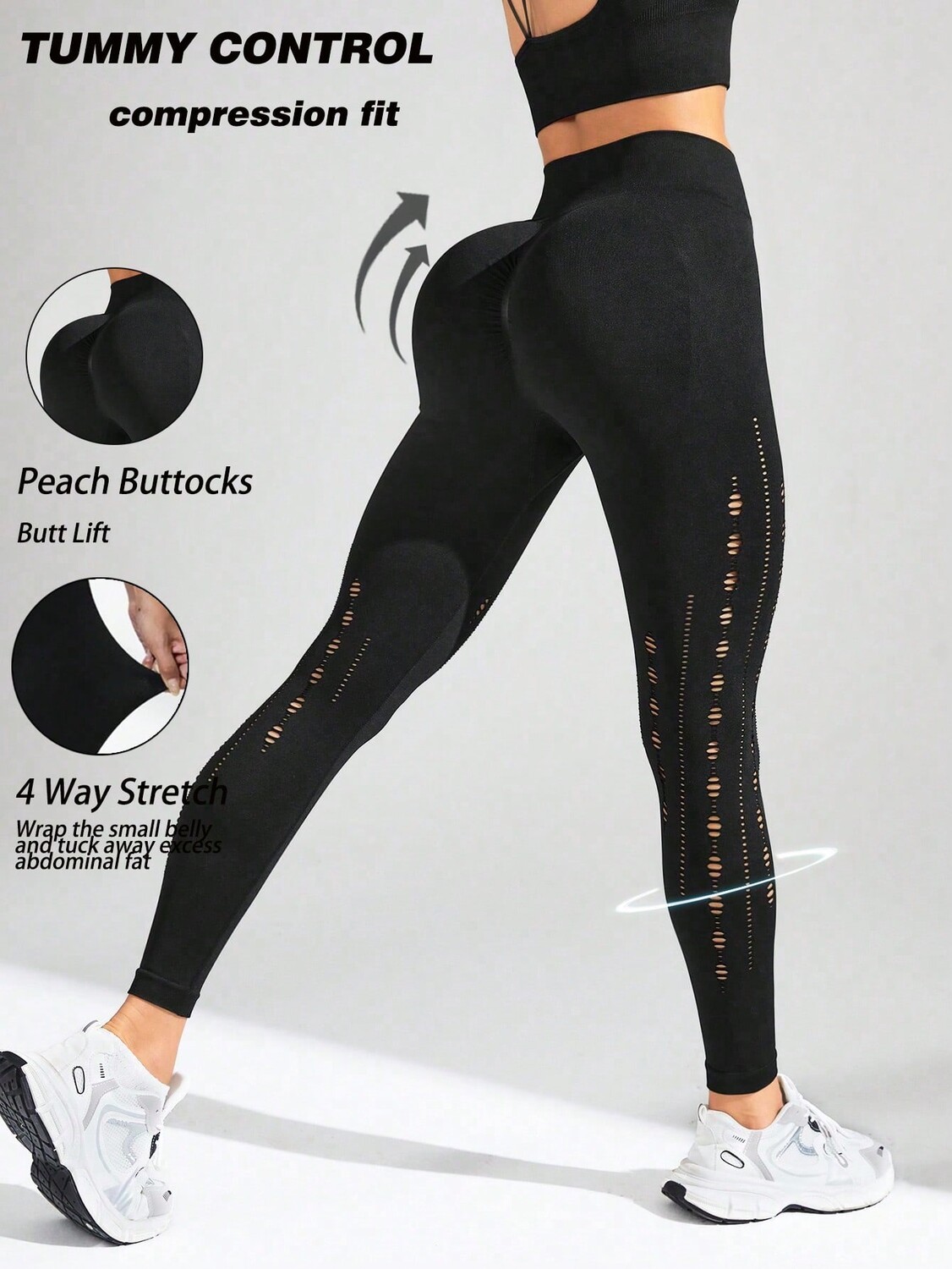 

SHEIN Йога Базовые однотонные спортивные леггинсы с вырезами, черный