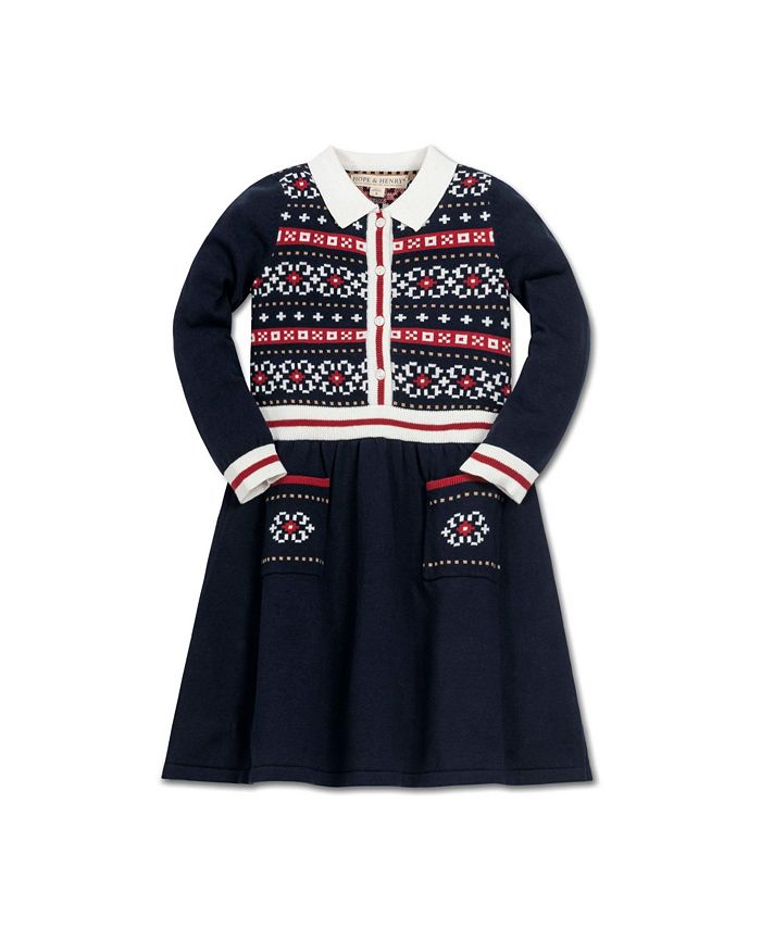 цена Платье-свитер с длинными рукавами в скандинавском стиле с жаккардовым узором для маленьких девочек Hope & Henry, синий