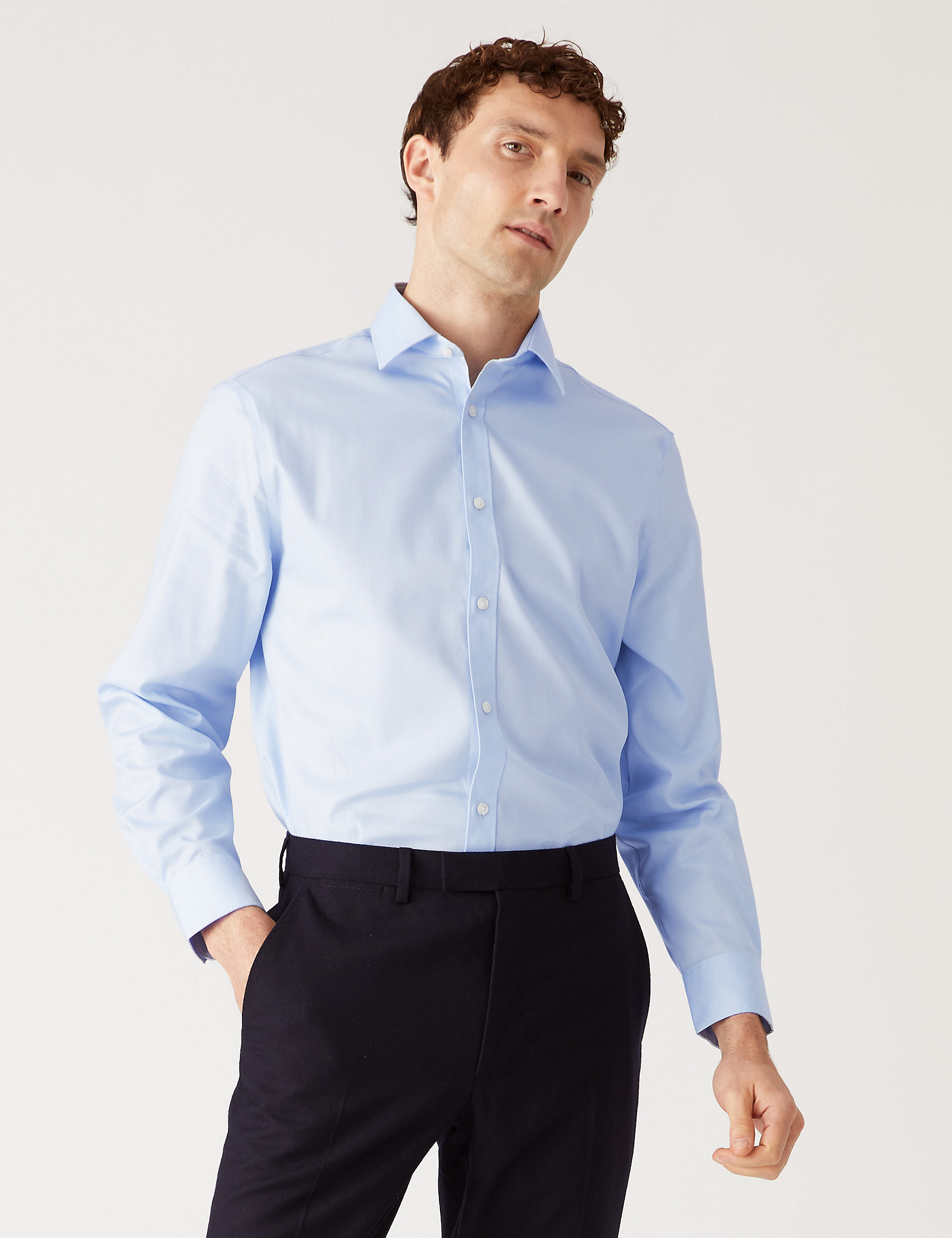 Рубашка обычного кроя из чистого хлопка без глажки Marks & Spencer luca d altieri повседневная рубашка обычного кроя из чистого фактурного хлопка голубой