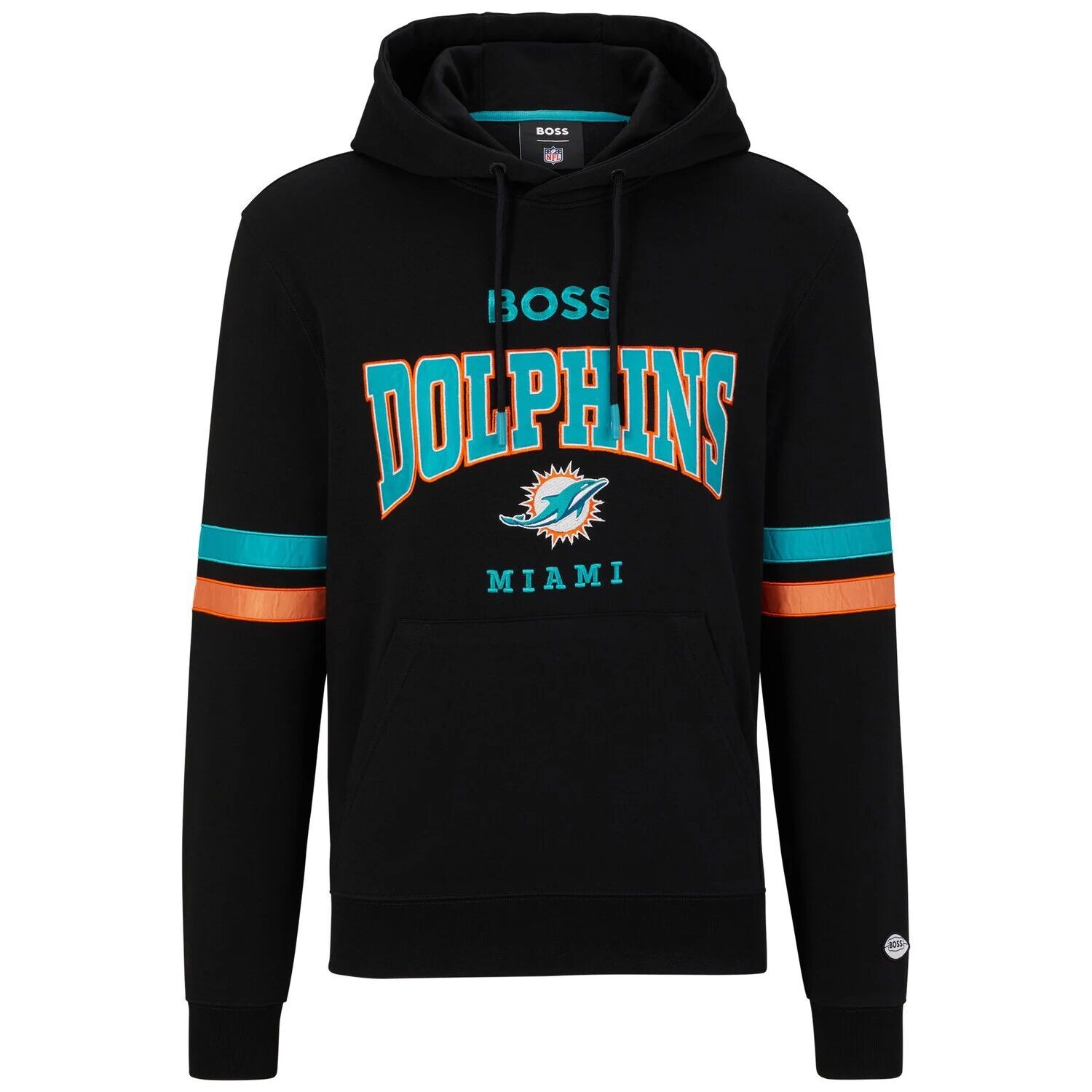 

Мужской пуловер с капюшоном BOSS X NFL Black/Aqua Miami Dolphins Touchdown