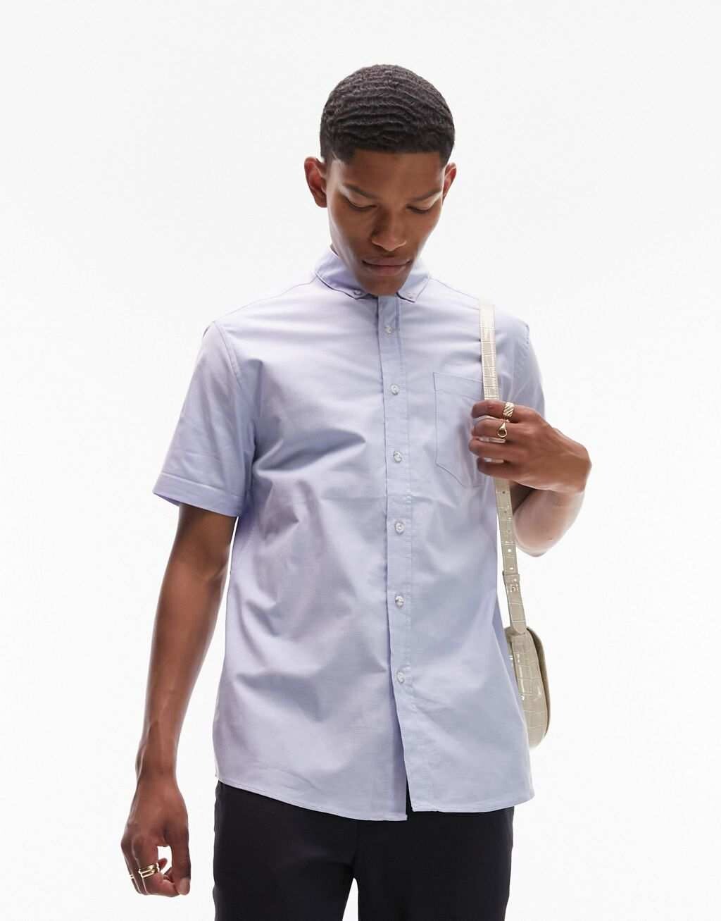 

Голубая оксфордская рубашка с короткими рукавами Topman