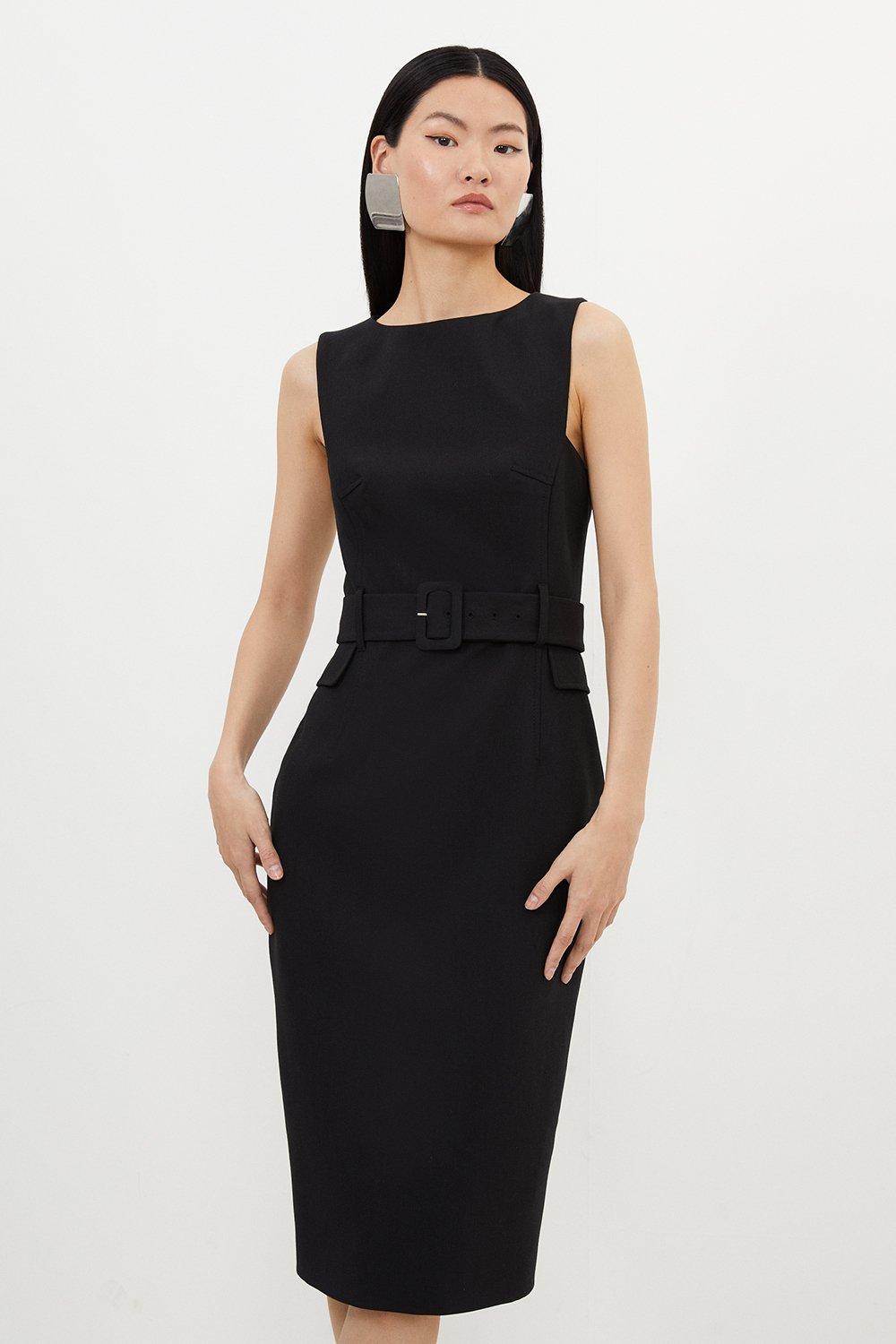 цена Компактное приталенное платье-карандаш миди с эластичным поясом Karen Millen, черный