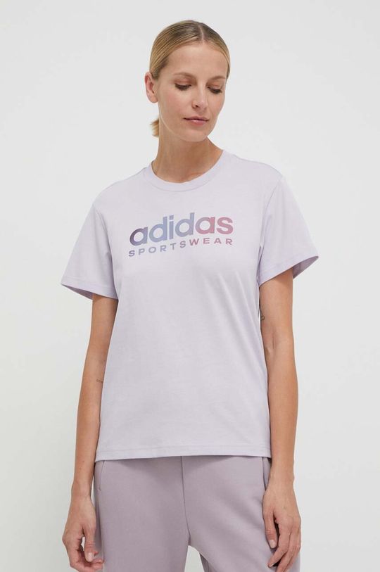 цена Хлопковая футболка adidas, фиолетовый