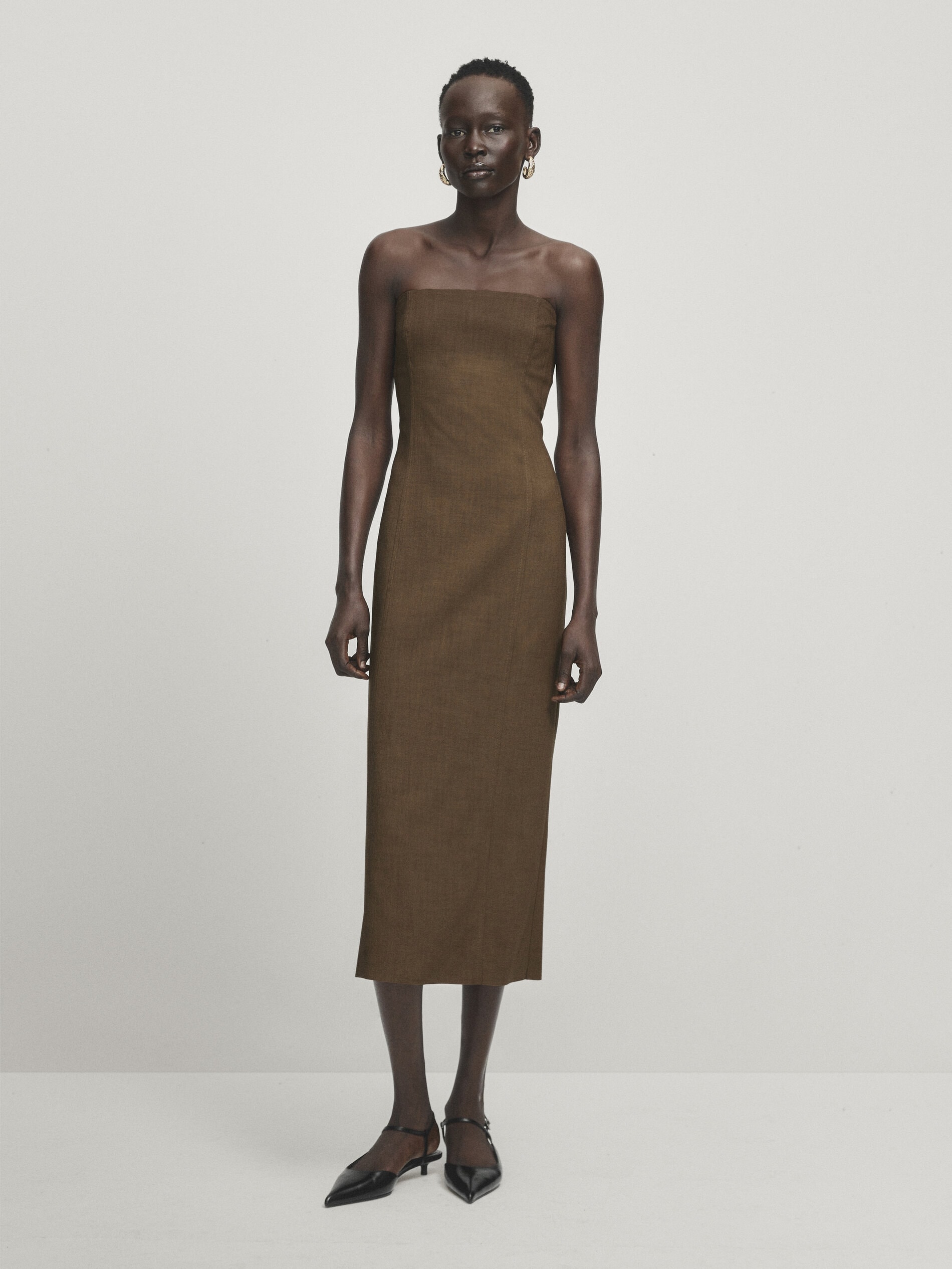 Платье без бретелек Massimo Dutti, коричневый