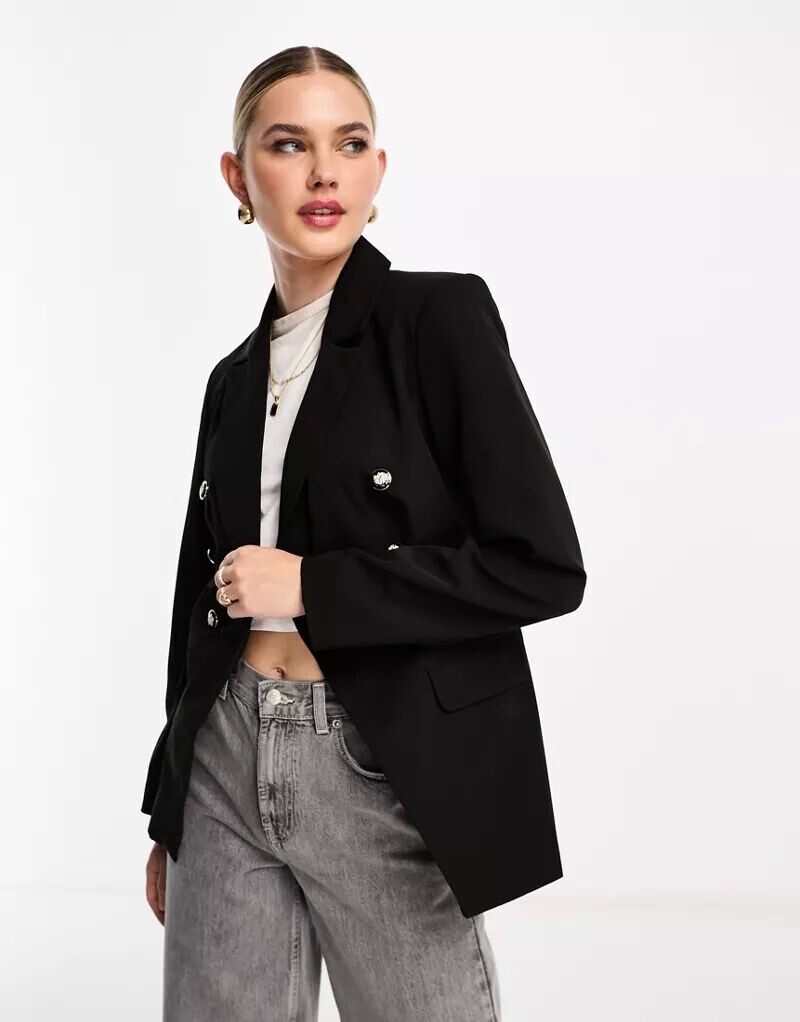 

Черный двубортный пиджак в стиле милитари Miss Selfridge