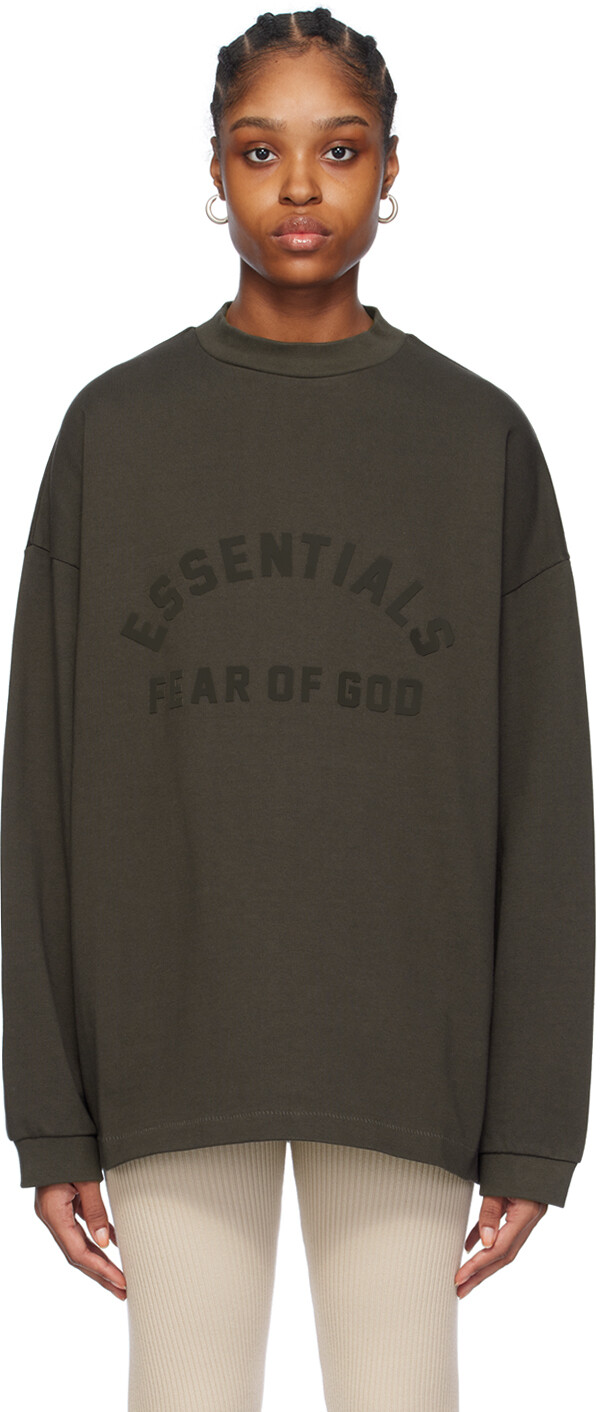 

Серая футболка с длинным рукавом с круглым вырезом Fear Of God Essentials, цвет Ink