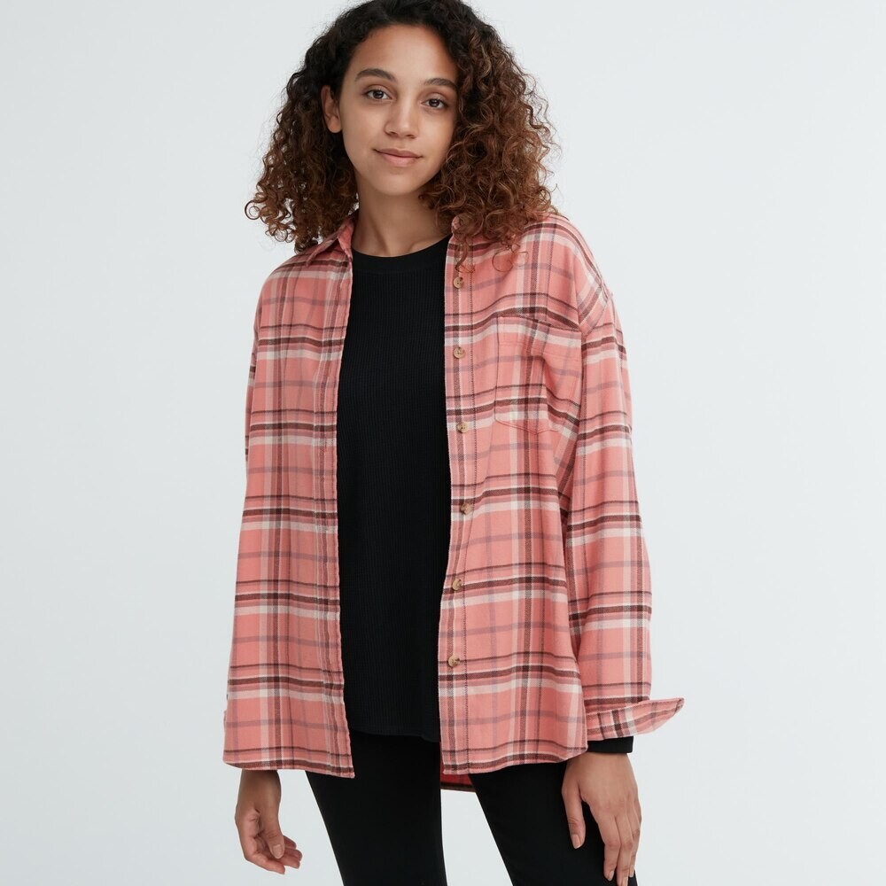

Рубашка Uniqlo фланелевая клетчатя с длинными рукавами, розовый