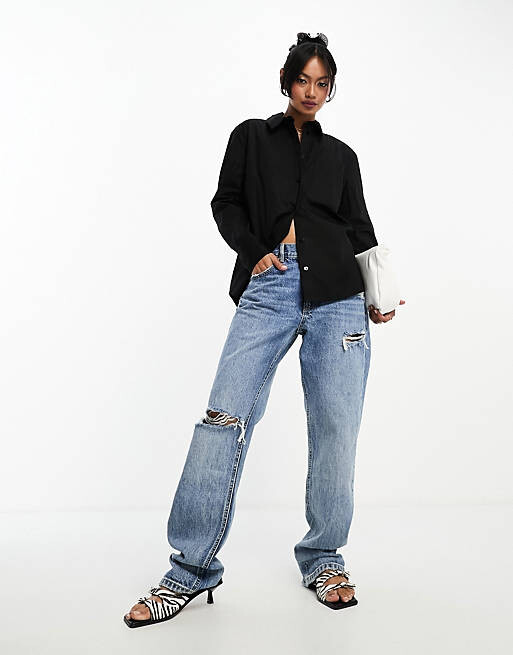 

Черная рубашка бойфренда из поплина River Island