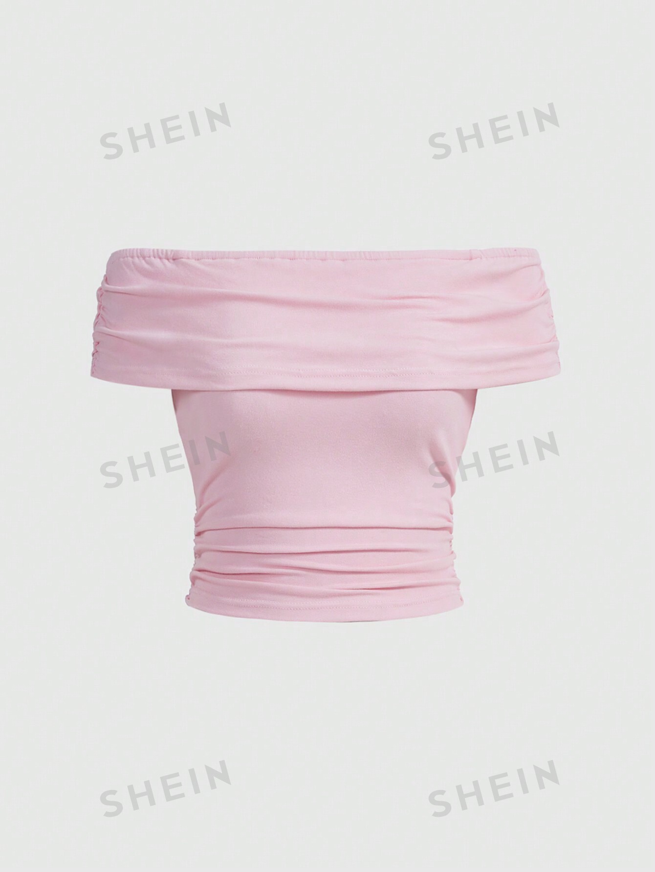 ROMWE Однотонная плиссированная футболка с открытыми плечами, розовый