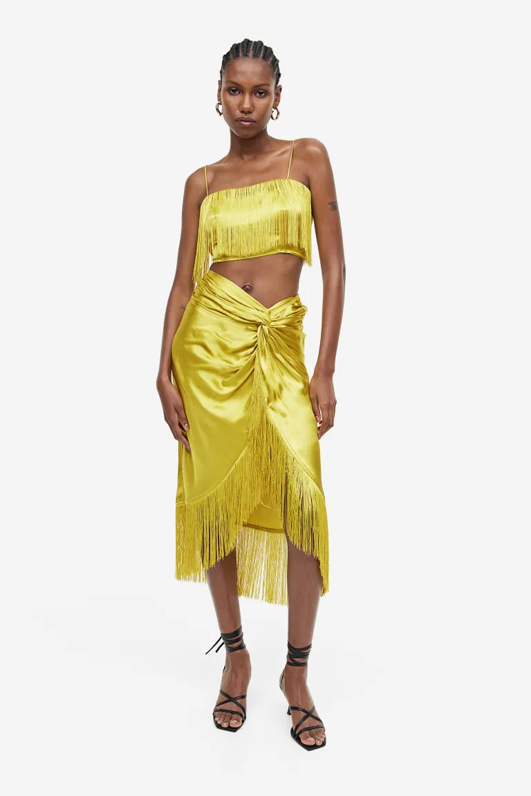 

Атласный укороченный топ с бахромой H&M, желтый