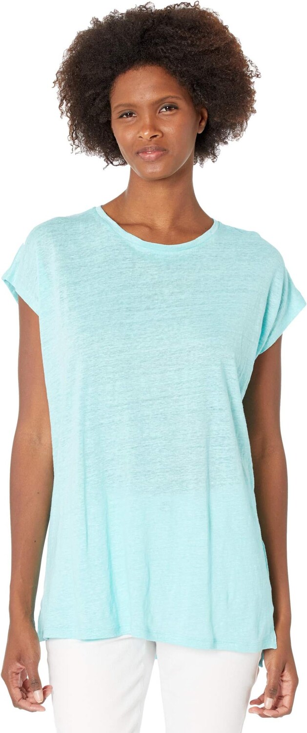 

Пуловер Eileen Fisher Crew Neck Boxy Tunic in Organic Linen Jersey, цвет Aqua
