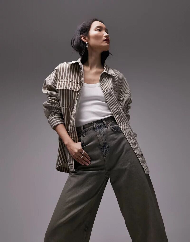 

Разноцветная куртка Topshop из хлопка в полоску в стиле пэчворк