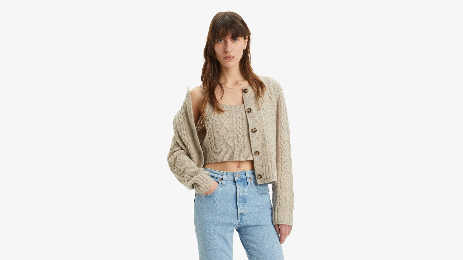 

Кардиган с косами примулы Levi's, коричневый