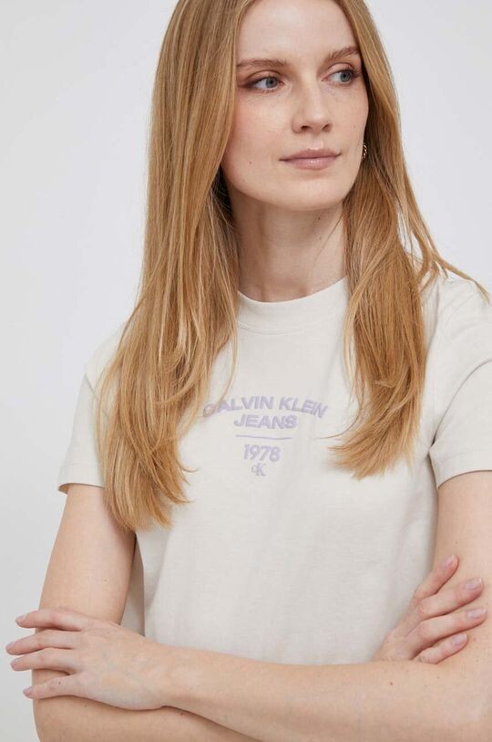 

Хлопковая футболка Calvin Klein Jeans, бежевый
