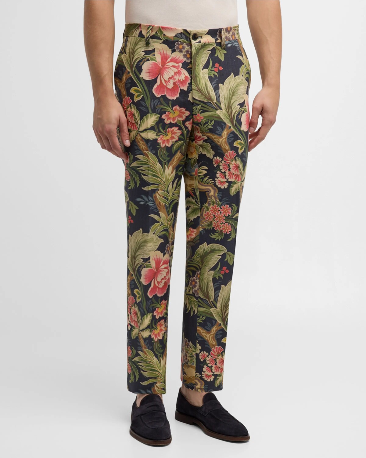 

Мужские брюки с цветочным принтом Etro, цвет Print On Blue Base