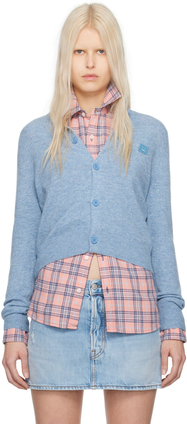 

Синий кардиган с нашивкой Acne Studios, цвет Steel blue melange