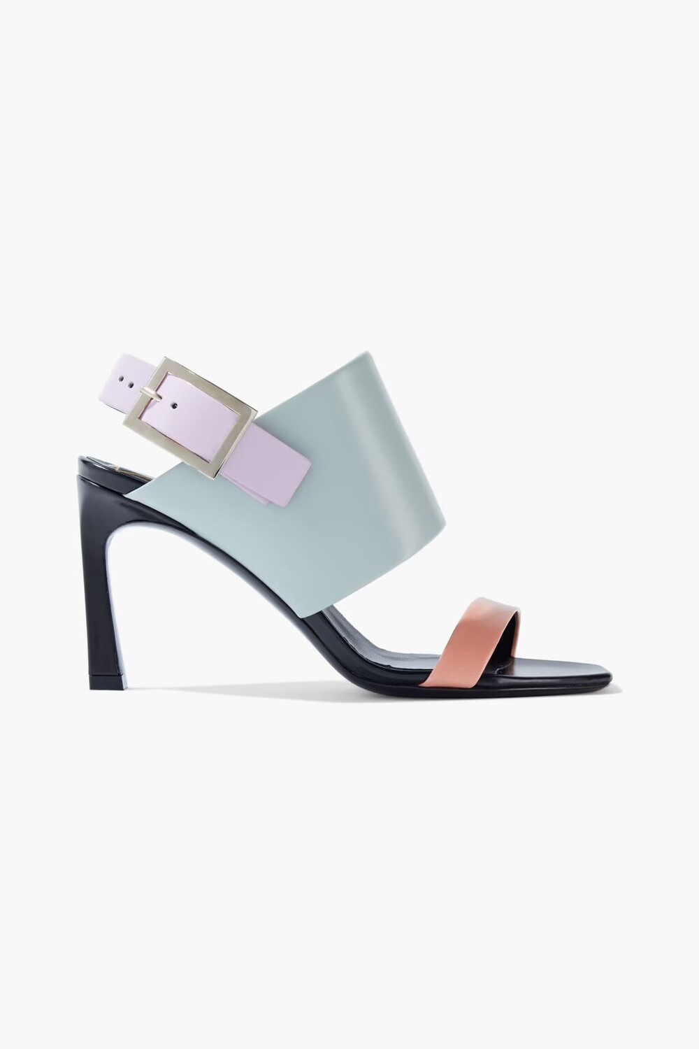 

Кожаные босоножки Trompette в стиле колор-блок с пяткой на пятке Roger Vivier, серо-зеленый