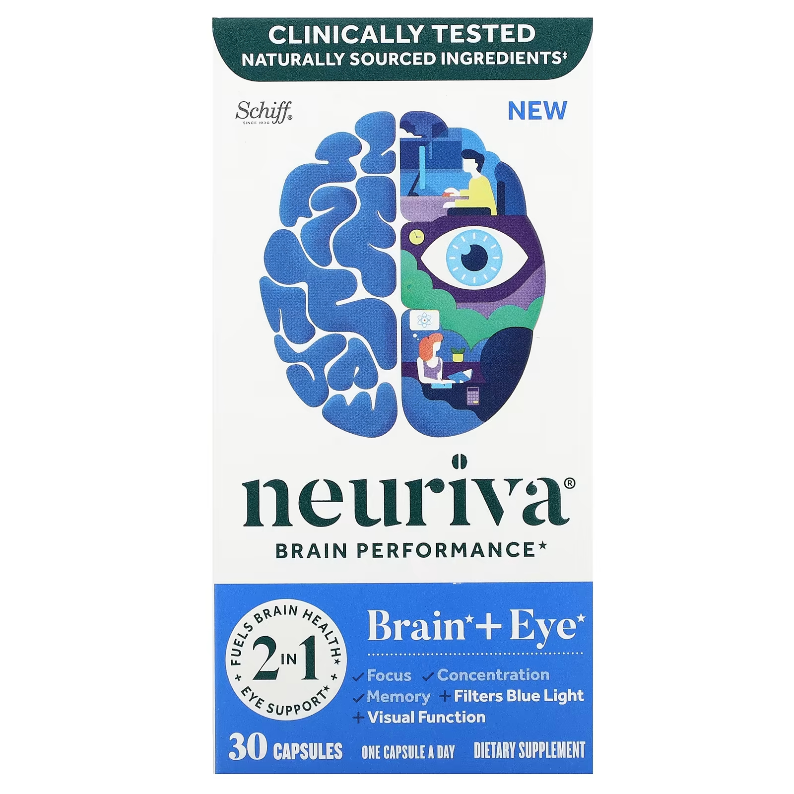 Мультивитамины Schiff Neuriva Brain Performance, 30 капсул schiff neuriva brain energy натуральная ежевика 75 жевательных таблеток