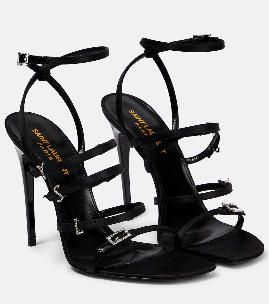 Декорированные атласные сандалии Jerry Saint Laurent, черный сандалии saint laurent jerry sandals черный