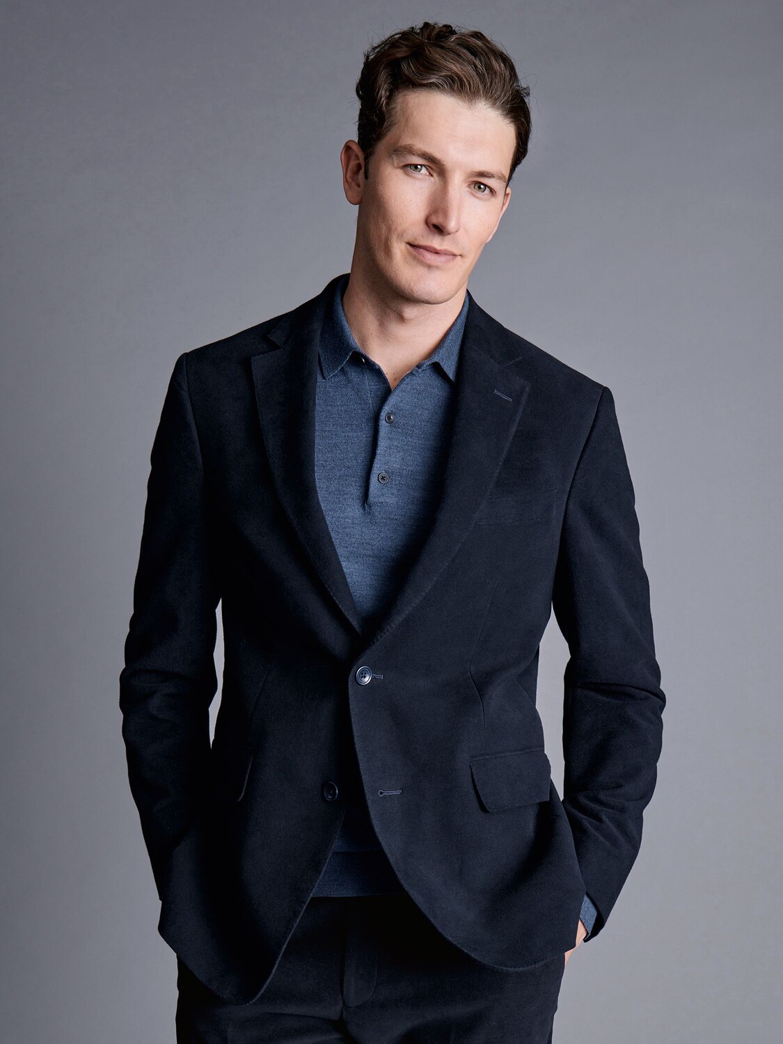 

Итальянская куртка из молескина классического кроя Charles Tyrwhitt, темно-синий