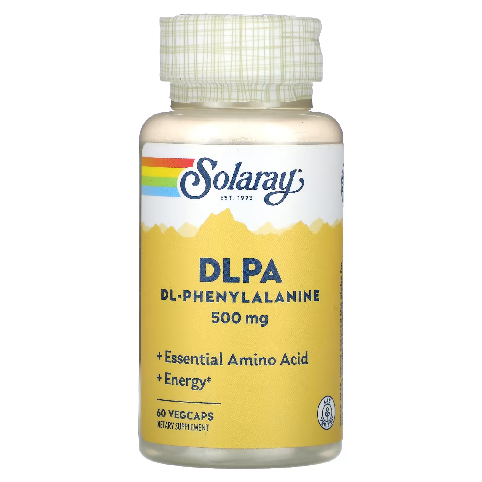 DL-фенилаланин Solaray DLPA 500 мг, 60 растительных капсул source naturals аминокислотная добавка dl фенилаланин dlpa 750 мг 60 таблеток
