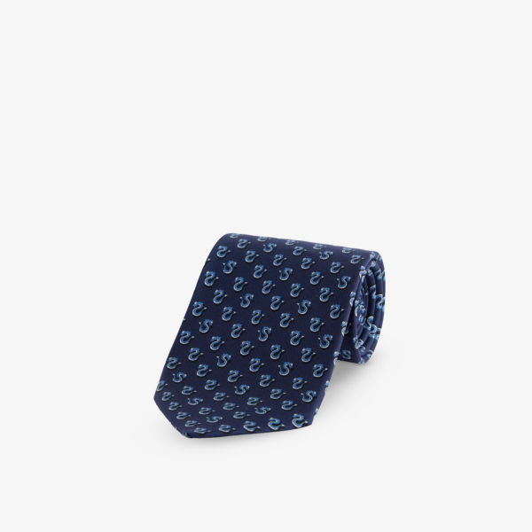 Широкий шелковый галстук с графичным узором Ferragamo, темно-синий широкий желтый галстук с узором benjamin james 811575