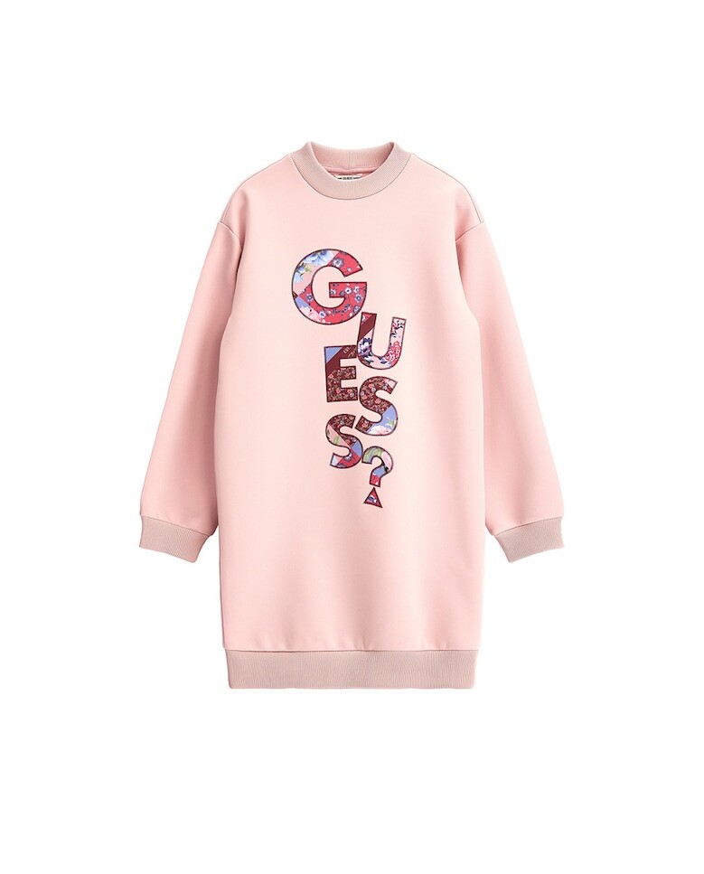 

Плюшевое платье с забавным цветочным логотипом Guess, розовый