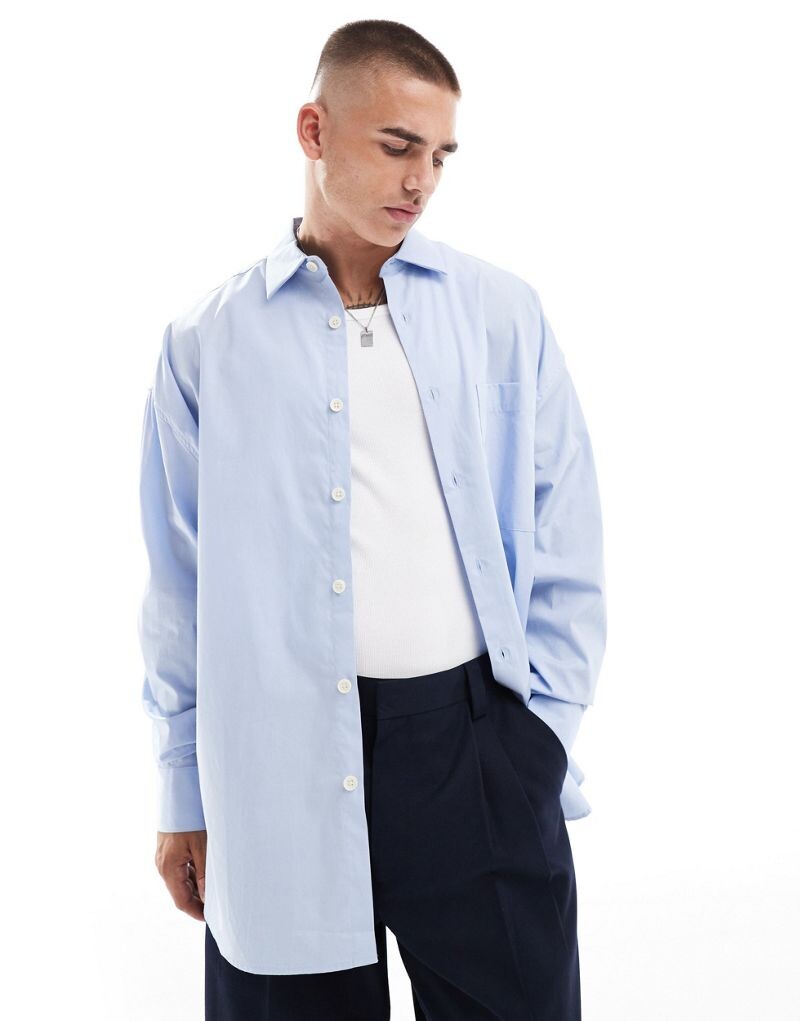 

Офисная синяя рубашка оверсайз ASOS DESIGN