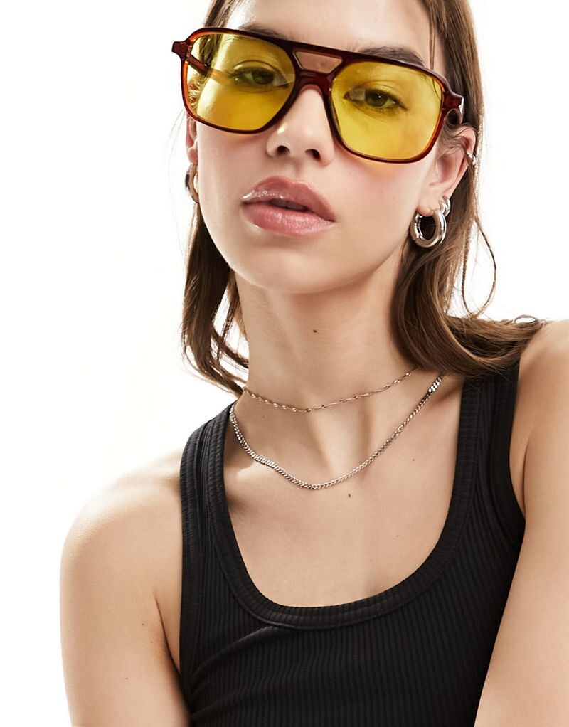 

Модные очки-авиаторы в тонкой оправе с желтыми линзами ASOS DESIGN