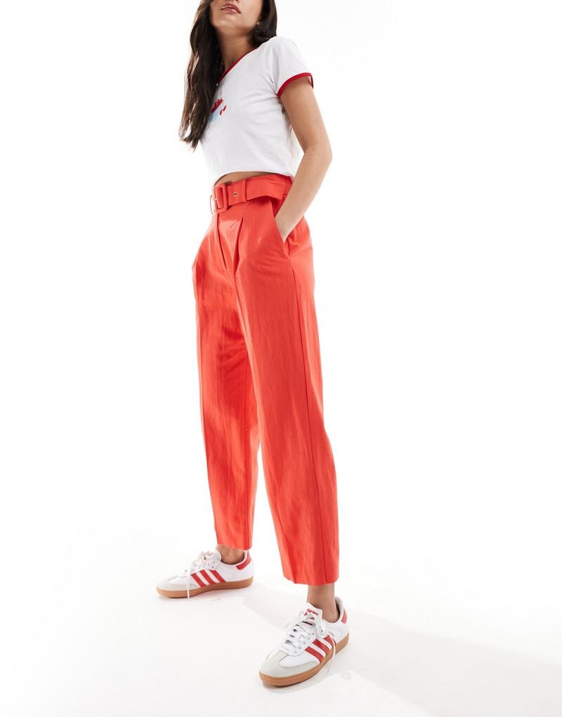 ASOS DESIGN – красные льняные брюки с поясом