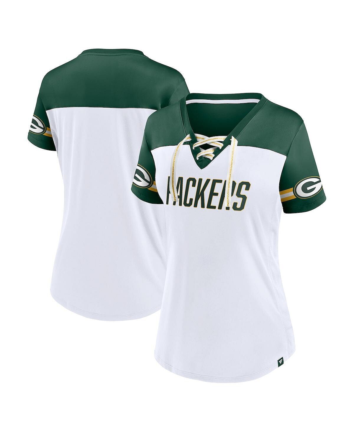 

Женская фирменная белая футболка Green Bay Packers Dueling с наклонным v-образным вырезом и шнуровкой Fanatics, белый