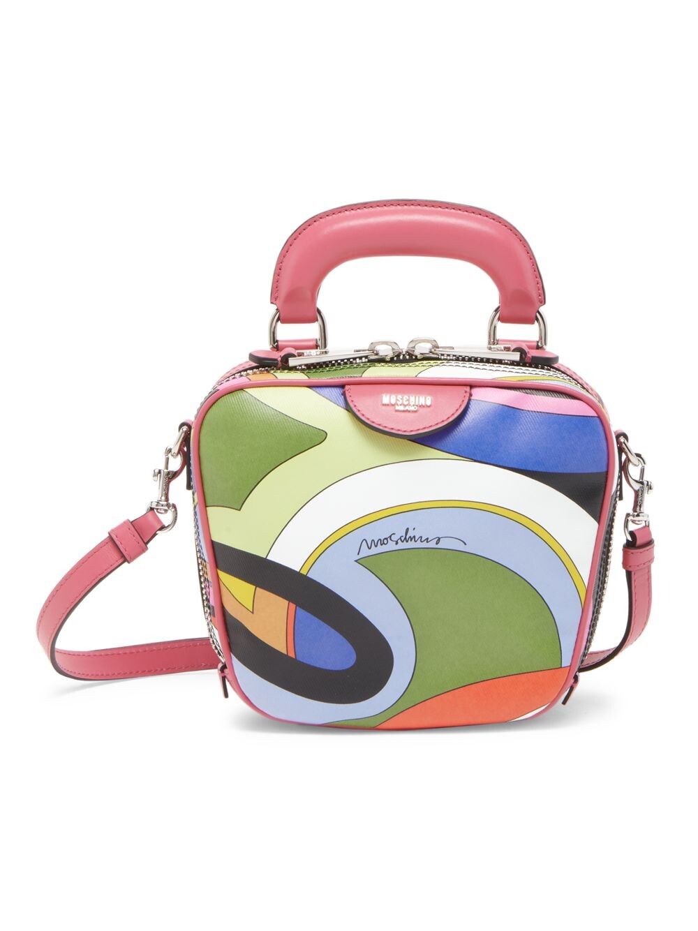 

Сумка Psychedelic Swirl из холщовой кожи с застежкой-молнией и ручкой сверху Moschino, розовый