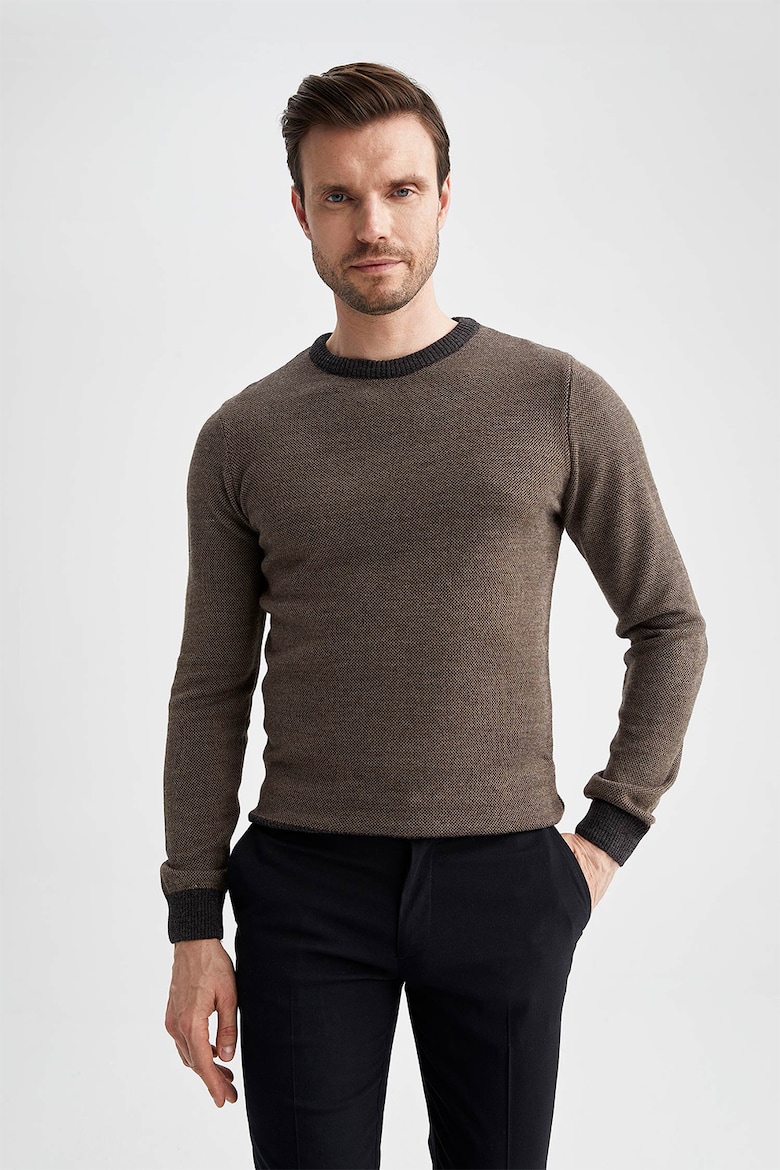 Облегающий свитер с контрастами Defacto, хаки вязаный свитер defacto хаки