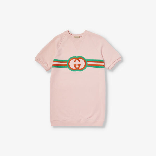 

Платье из хлопкового трикотажа с вышитым логотипом 4-12 лет Gucci, розовый