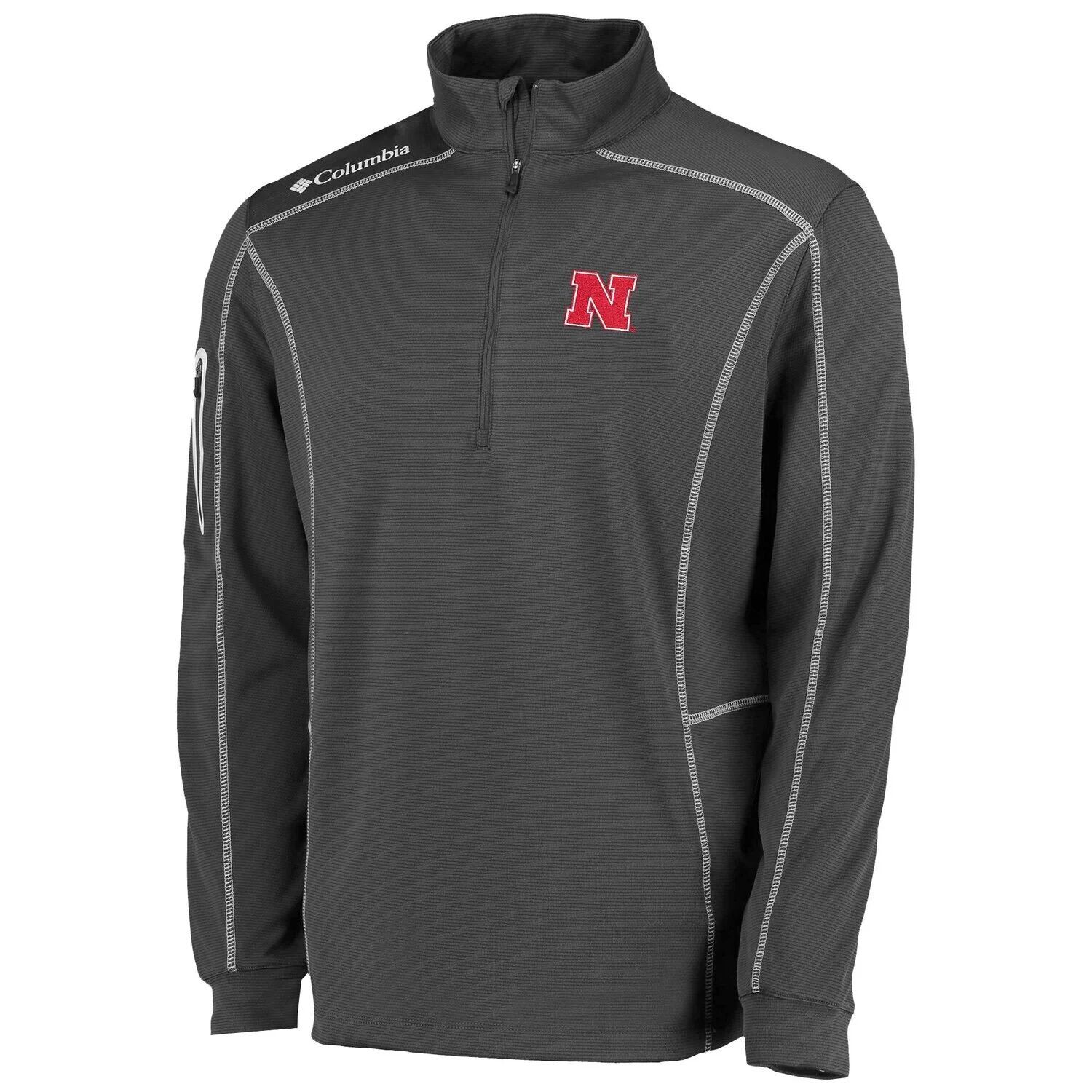 

Мужской пуловер Columbia Golf Grey Nebraska Huskers с молнией на четверть