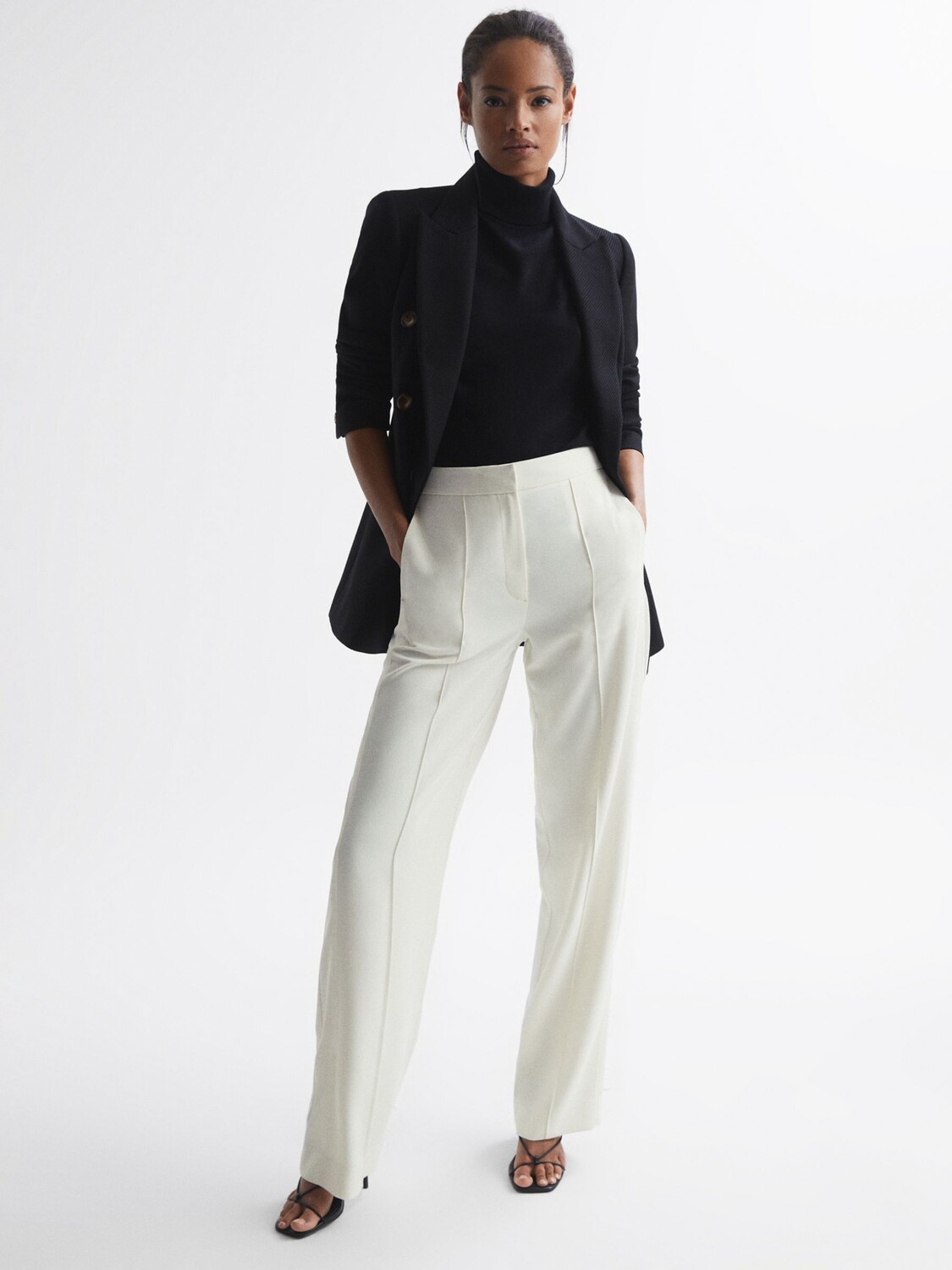 

Reiss Petite Aleah Брюки со складками спереди, кремовые, Бежевый