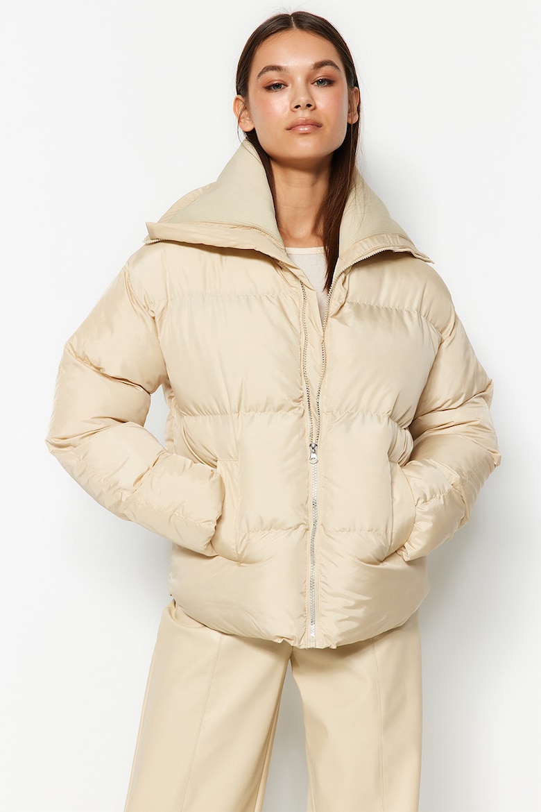 стеганая зимняя куртка с вшитыми карманами trendyol бежевый Утепленная зимняя куртка с карманами Trendyol, бежевый