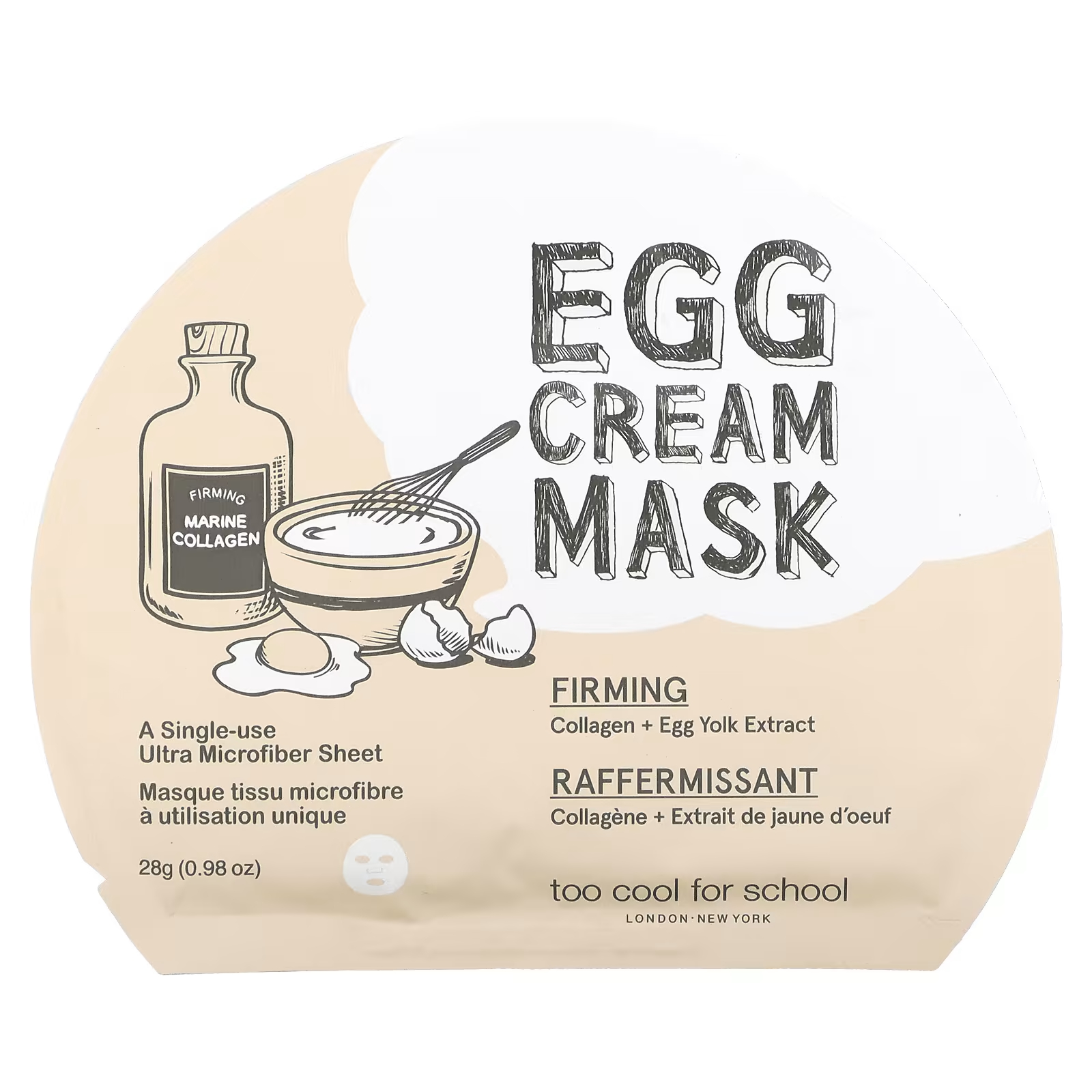 Укрепляющая косметическая маска Too Cool for School с яичным кремом, 1 лист, 28 г (0,98 унции)