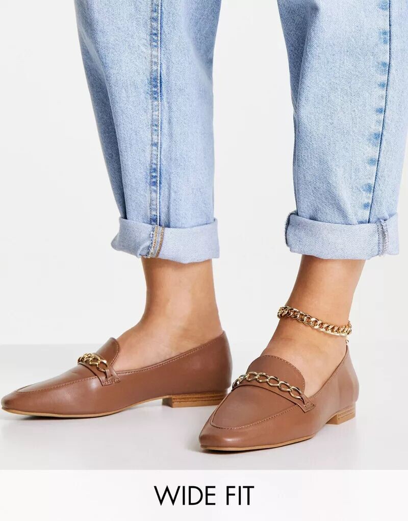 

Светло-коричневые лоферы широкого кроя с цепочкой ASOS Wide Fit Mingle