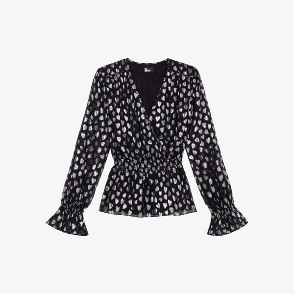 

Тканый топ с присборенной талией и сердечками The Kooples, черный