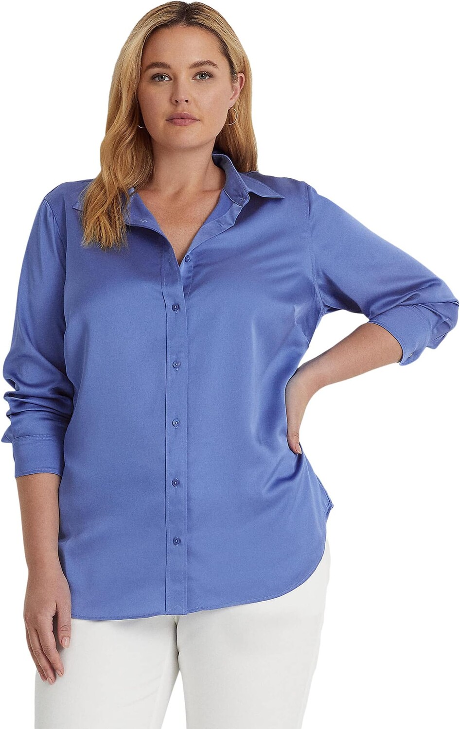 

Атласная рубашка из шармеза больших размеров LAUREN Ralph Lauren, цвет New England Blue