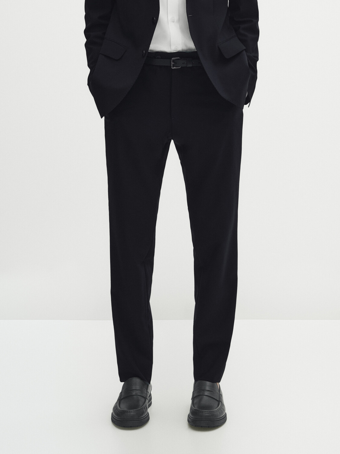 

Костюмные брюки из шерсти стрейч Massimo Dutti, темно-синий