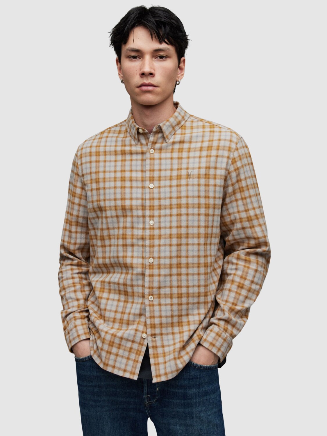 

Рубашка с длинным рукавом AllSaints Sonny, коричневый/мульти