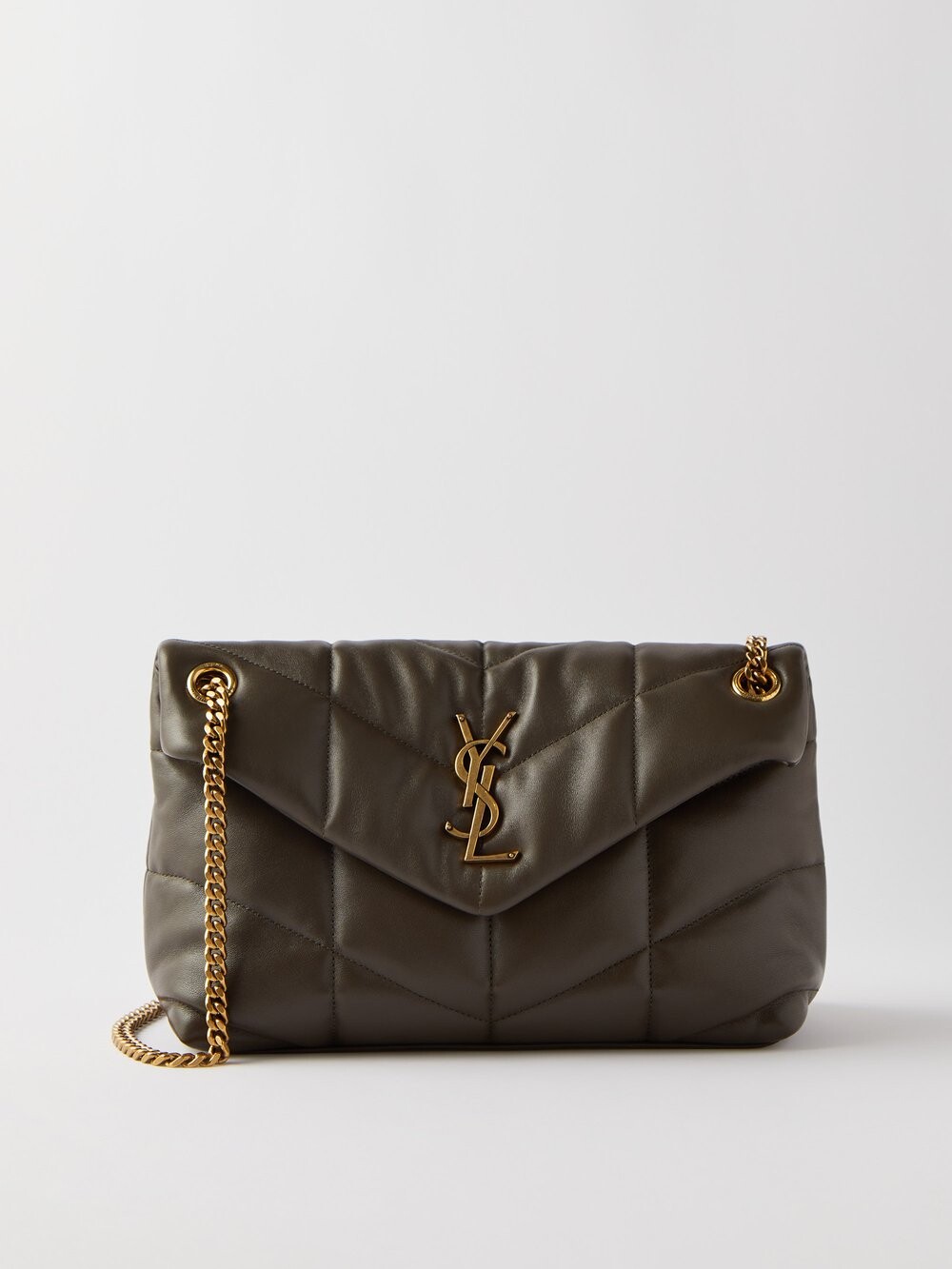 

Маленькая кожаная сумка через плечо loulou puffer Saint Laurent, коричневый