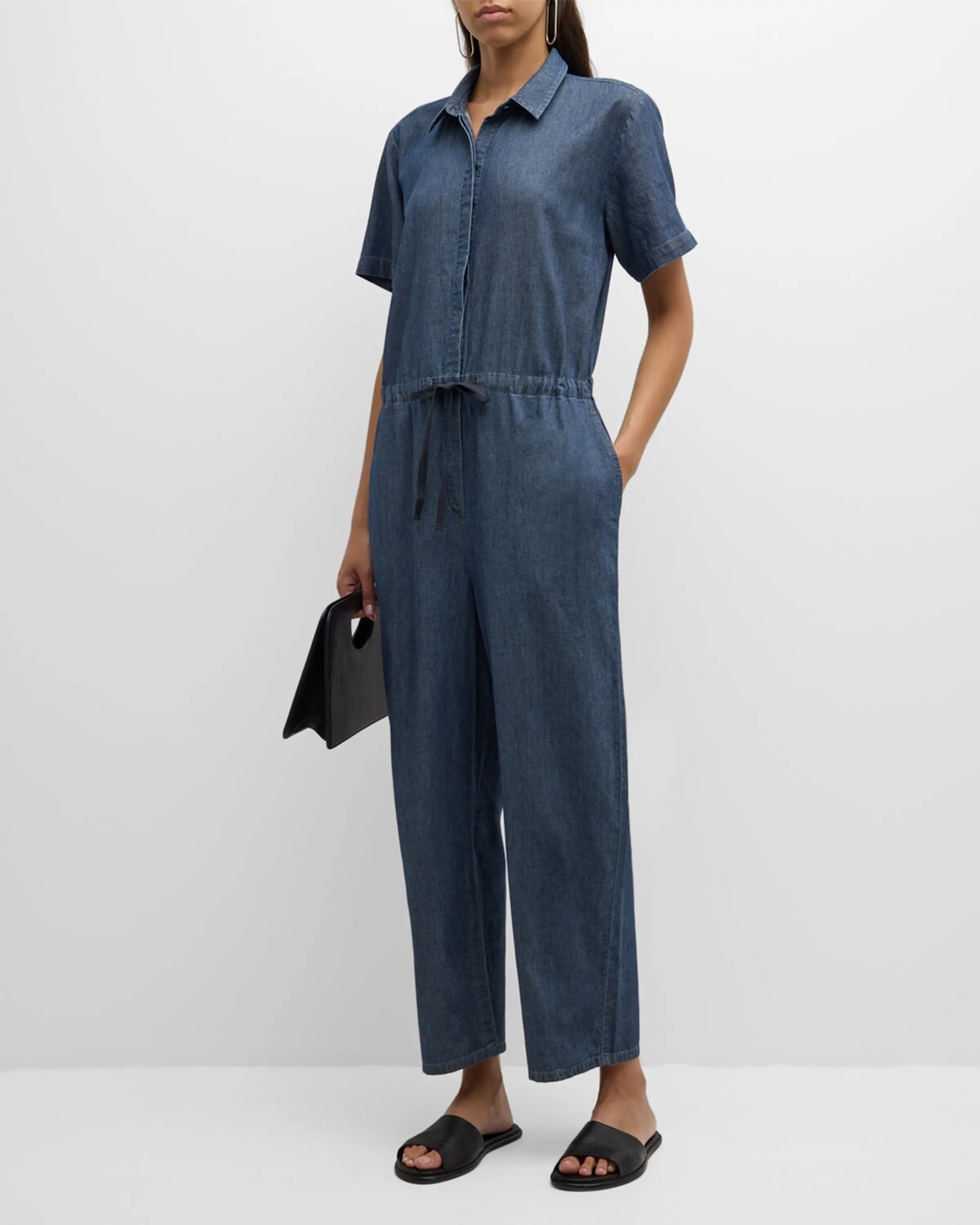 

Укороченный комбинезон из твила из органического хлопка Eileen Fisher, цвет Denim