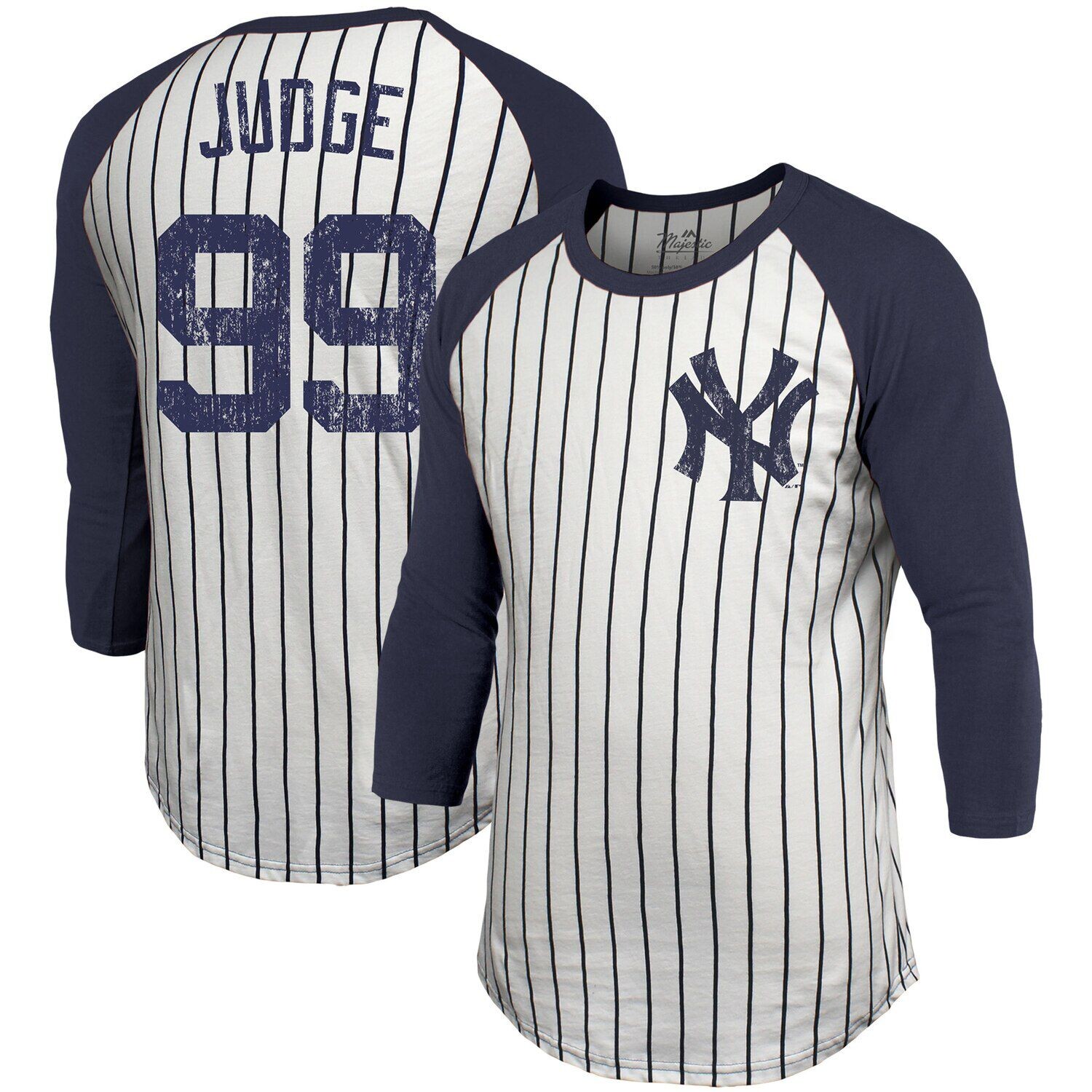 

Мужская белая футболка Majestic Threads Aaron Judge New York Yankees в тонкую полоску с рукавами 3/4 и именем и номером, Белый