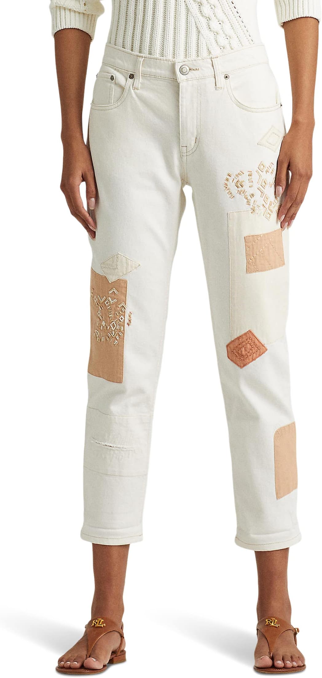 

Джинсы Petite Patchwork Relaxed Tapered Ankle Jeans in Cream Wash LAUREN Ralph Lauren, цвет Cream Wash