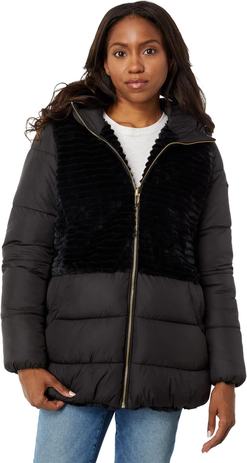 

Пуховик Via Spiga Faux Fur & Puffer Mixed Media w/ Hood, черный
