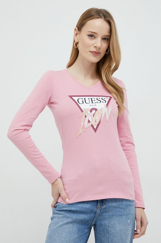 

Хлопковый топ с длинными рукавами Guess, розовый